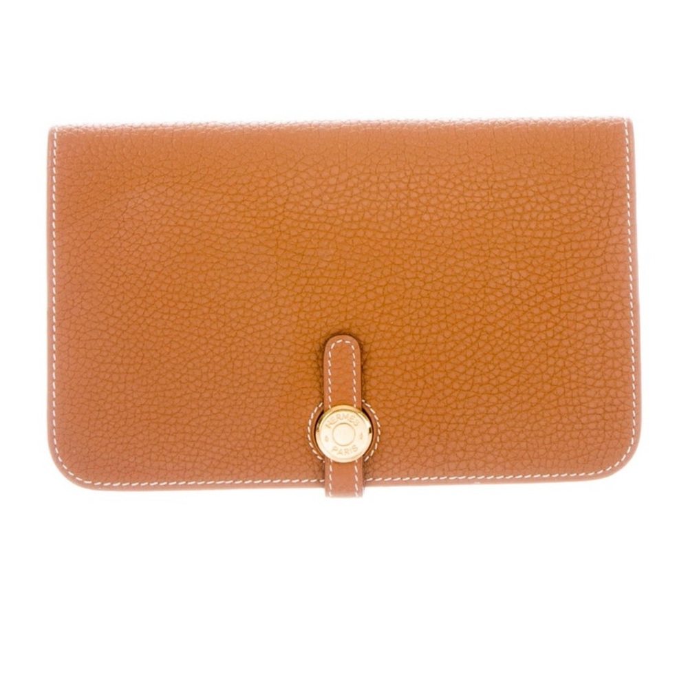 Hermes Tan Leather Clutch with Gold Accent